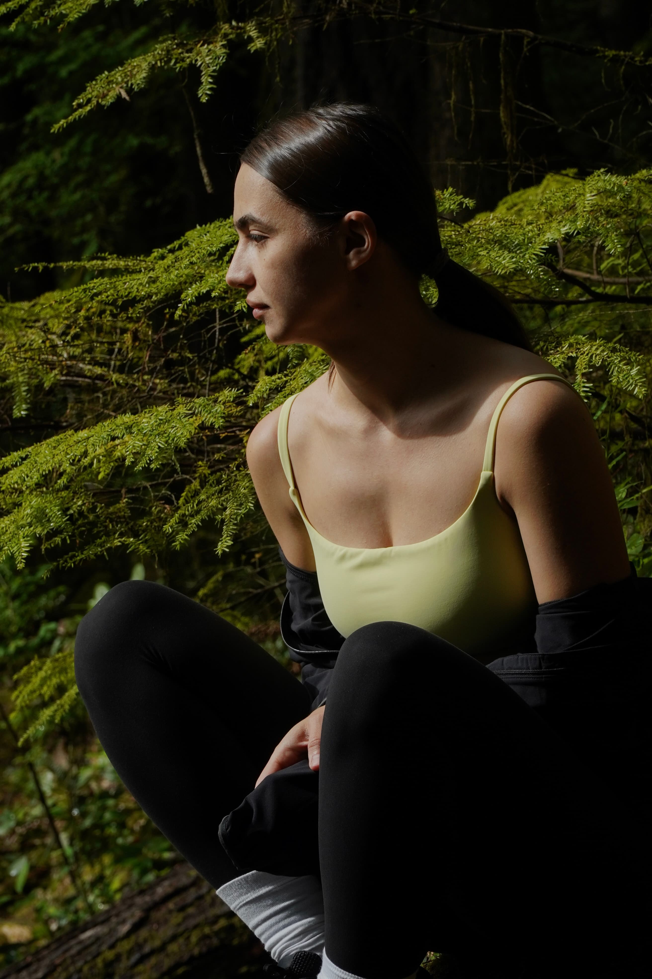 Editorial portrait — Athleta Sun Sports in the forest