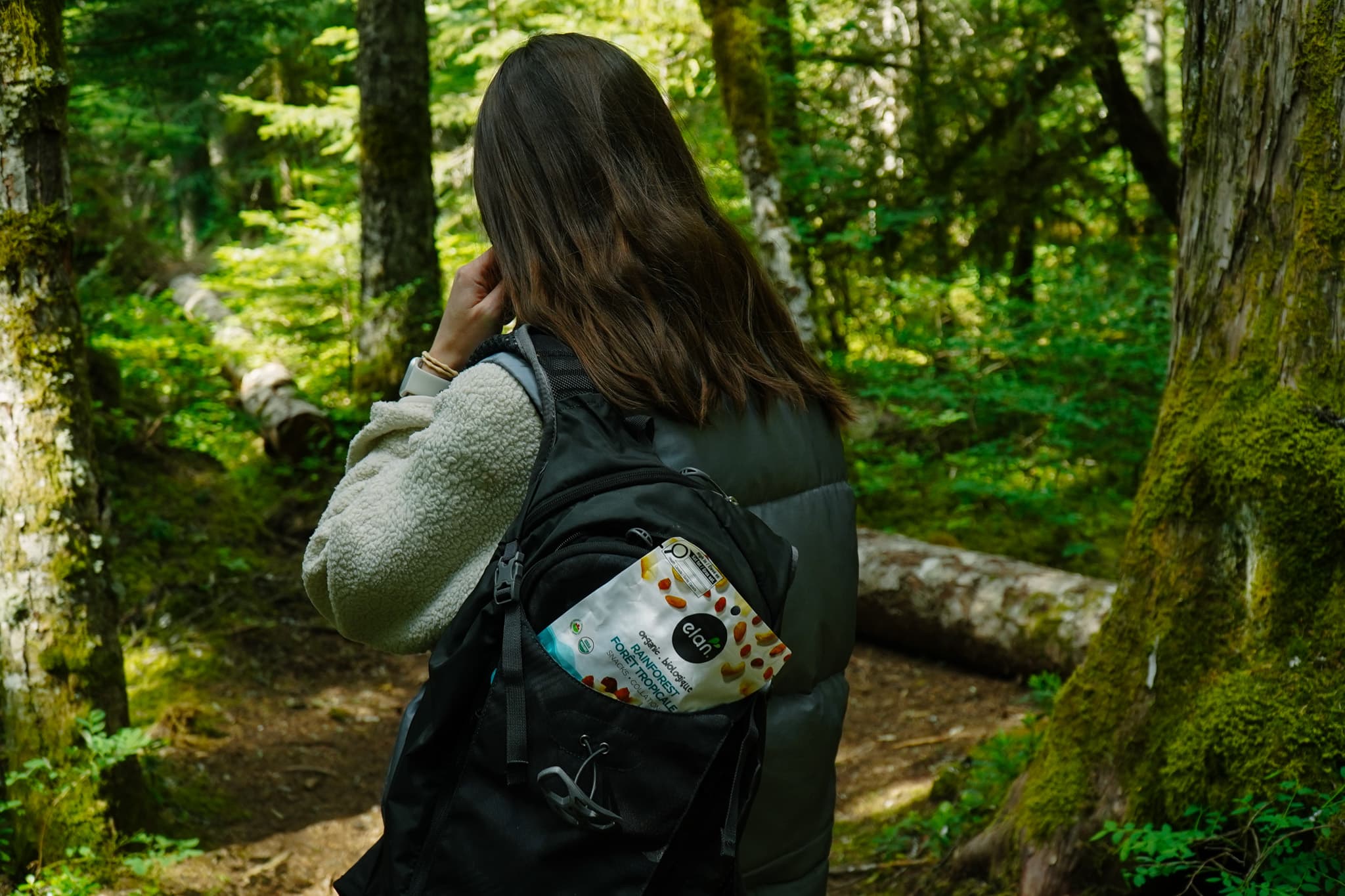 Élan organic superfood snacks on the trail — coastal rainforest